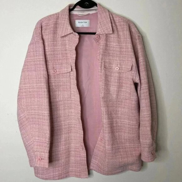 Aritzia Babaton Women's Shacket Joan Shirt Jacket Oversized Tweed Pink Plaid - Picture 4 of 16